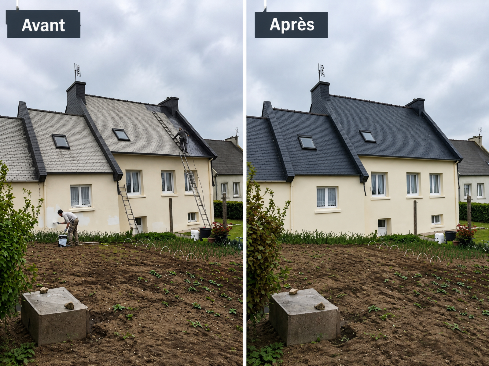 Nettoyage de toiture en ardoise et façade à Morlaix (29)