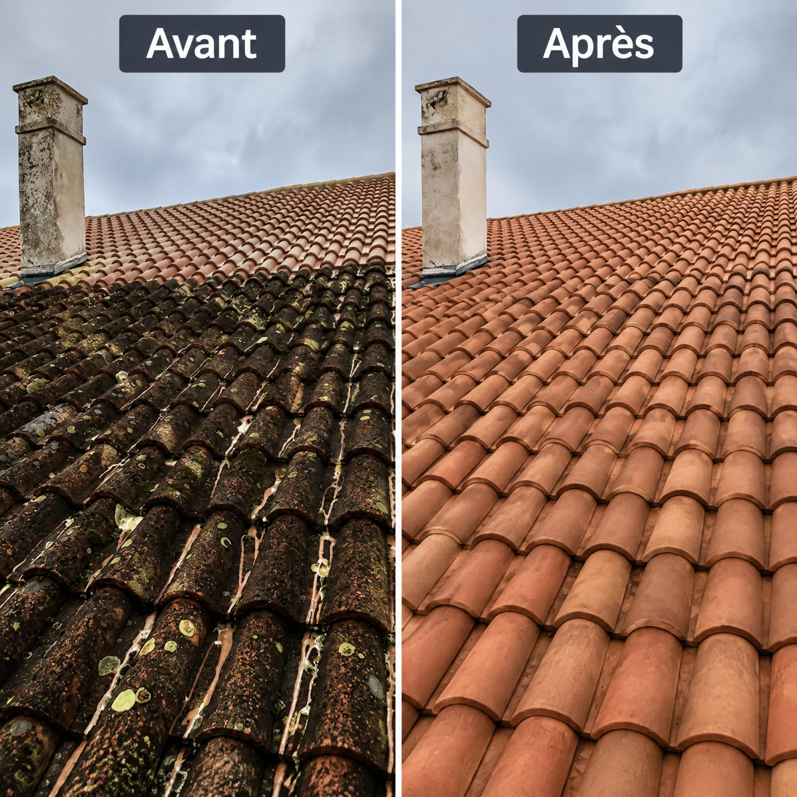 Nettoyage et démoussage de toiture en tuiles à Saint-Évarzec (29)